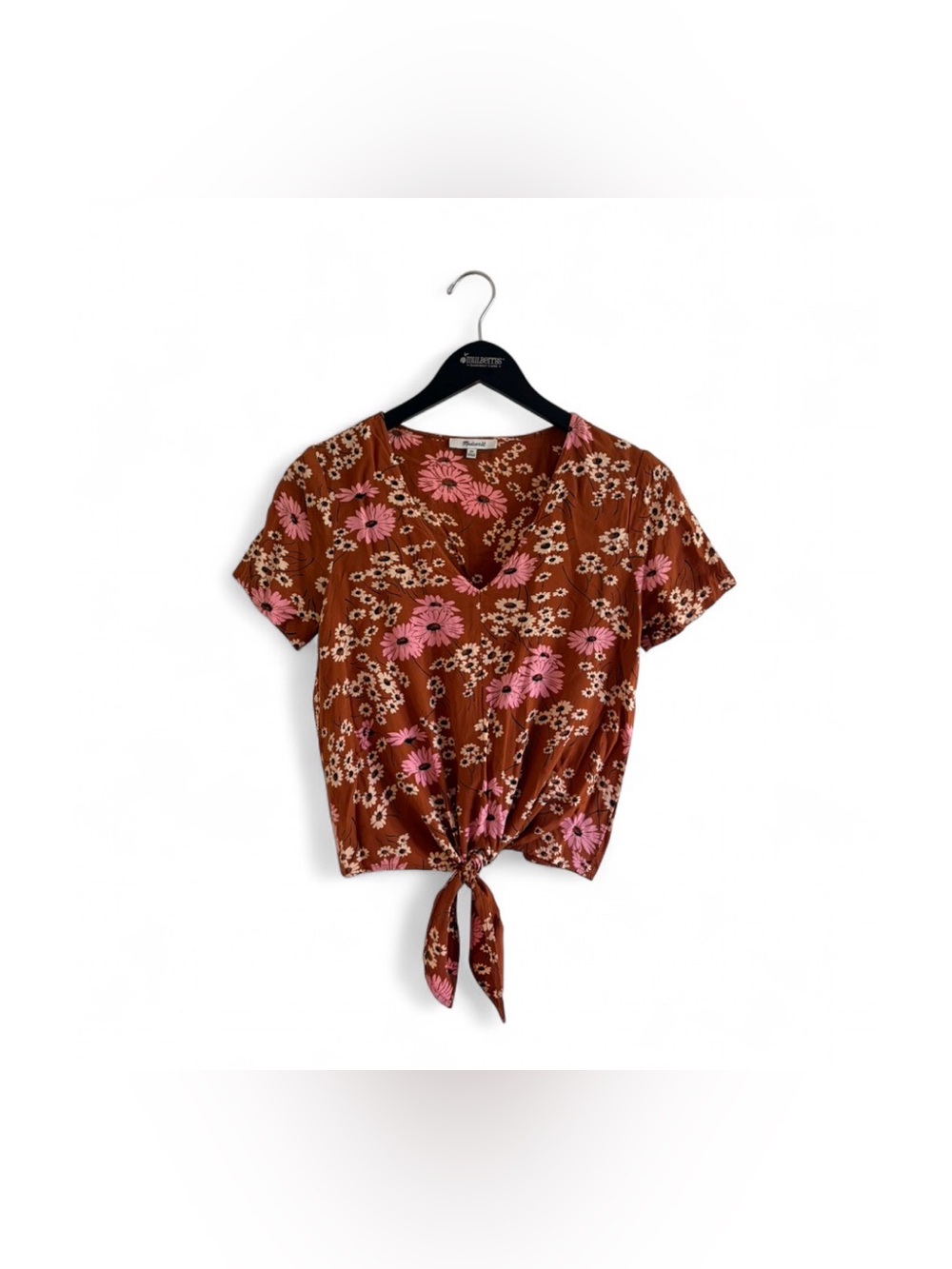 Madewell Floral V-Neck Short Sleeve Tie-Front Blouse | XS | Women’s